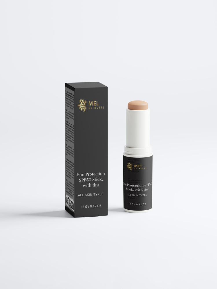 Mel Skincare Sun Protection SPF50 Stick with tint and its packaging